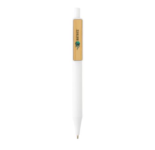 Reycycled Branded Pen With Bamboo Clip GRS RABS White