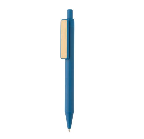 Recycled Printed Pen With Bamboo Clip GRS RABS Blue