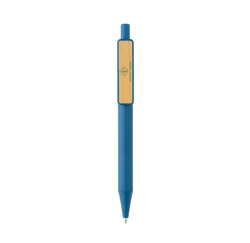 Recycled Printed Pen With Bamboo Clip GRS RABS Blue