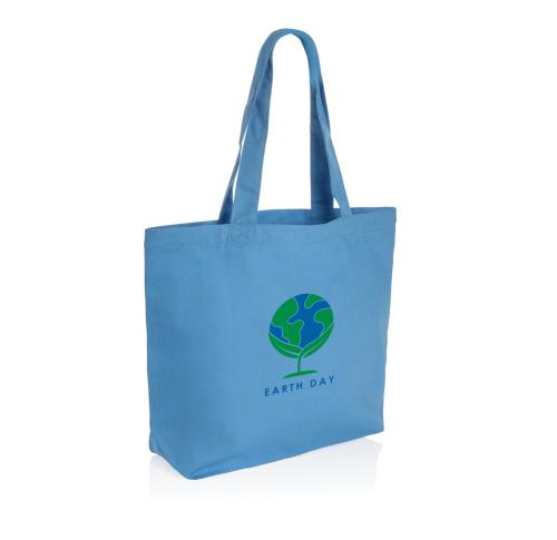 Promotional Printed Rcanvas Shopper Tote Bags Blue W/pocket Impact Aware™ 240 Gsm 