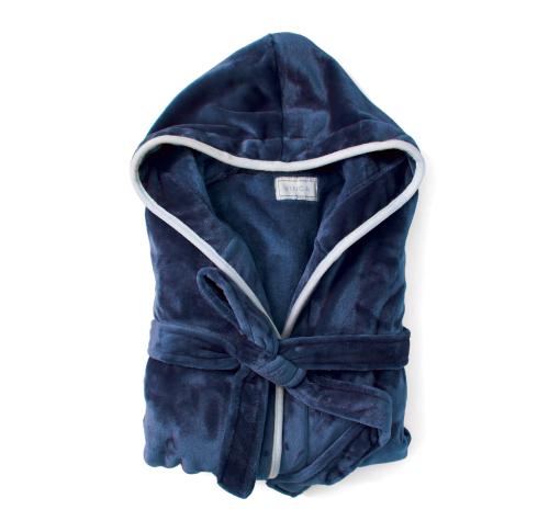 Luxury Plush Fleece RPET Bath Robe Dressing Gown Size L-XL Navy VINGA Louis Navy Blue