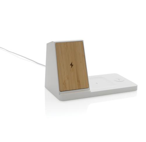 Ontario recycled plastic & bamboo 3-in-1 wireless charger White