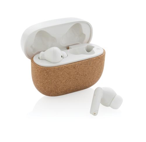 Promotional Printed Oregon RCS Recycled Plastic And Cork TWS Earbuds Brown