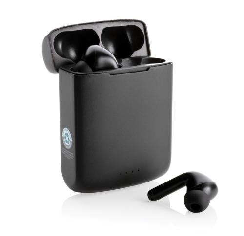 Custom Skywave RCS recycled plastic solar earbuds Black