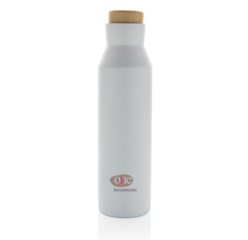 Branded Gaia RCS certified recycled stainless steel vacuum bottle White