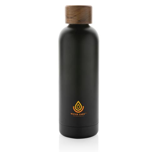 Wood RCS certified recycled stainless steel vacuum bottle Black