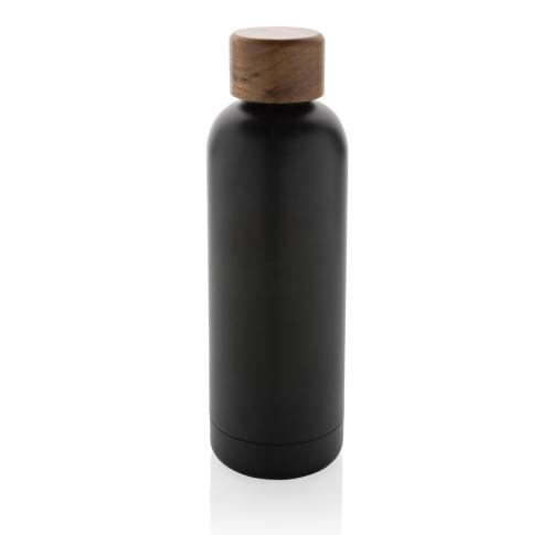 Wood RCS certified recycled stainless steel vacuum bottle Black