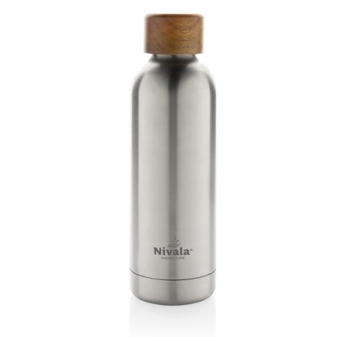 Custom Wood RCS certified recycled stainless steel vacuum bottle Silver