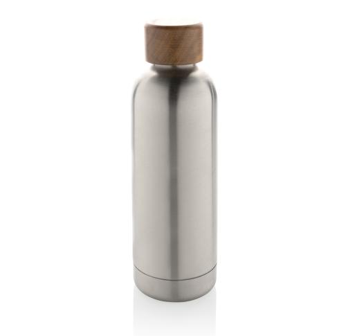 Custom Wood RCS certified recycled stainless steel vacuum bottle Silver