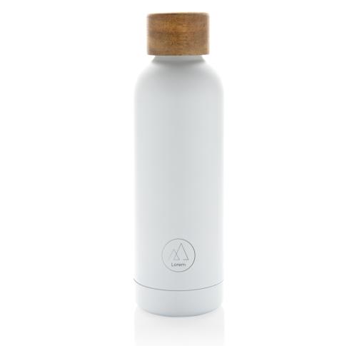 Branded Wood RCS certified recycled stainless steel vacuum bottle White