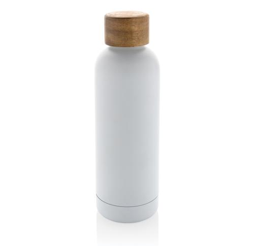 Branded Wood RCS certified recycled stainless steel vacuum bottle White
