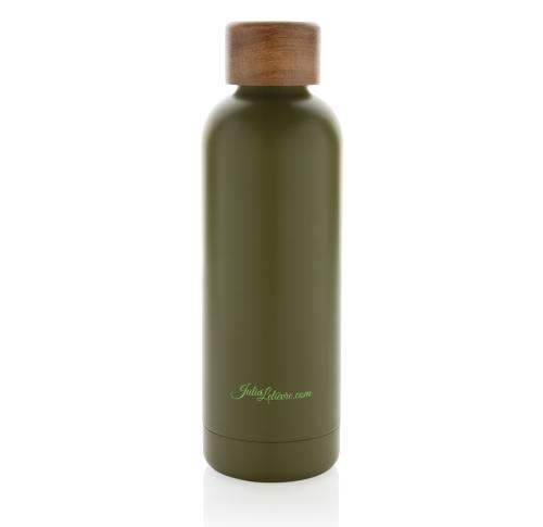 Wood RCS certified recycled stainless steel vacuum bottle Green