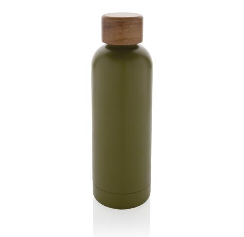 Wood RCS certified recycled stainless steel vacuum bottle Green