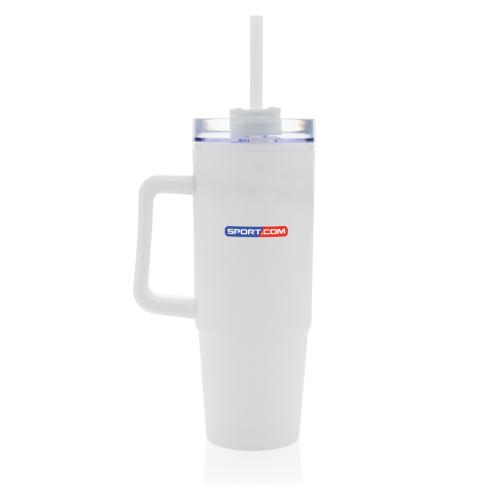 Promotional Stanley Cups Inspired Tana RCS Recycled Plastic Tumbler With Handle 900ml White