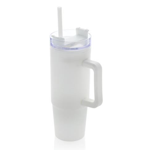 Promotional Stanley Cups Inspired Tana RCS Recycled Plastic Tumbler With Handle 900ml White