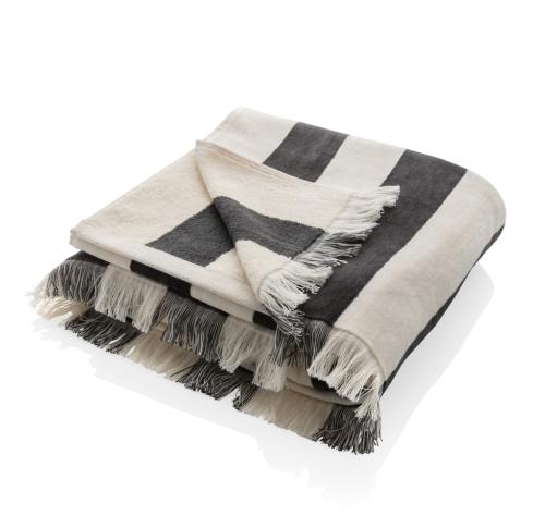 Customised XL Luxury Striped Beach Towels 100x180cm Anthracite Ukiyo Yukari AWARE™ 