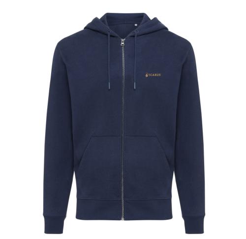 Printed Logo Hoodies Iqoniq Abisko Unisex Recycled Cotton Zip Through Navy