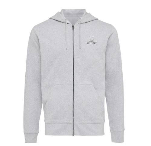 Promotional Logo Hoodies Iqoniq Abisko Unisex Recycled Cotton Zip Through Heather Grey