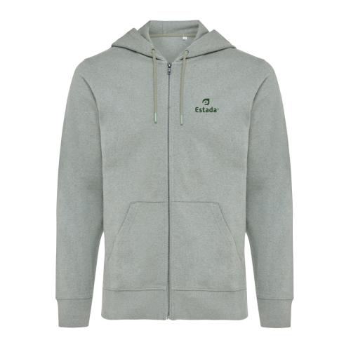 Printed Logo Hoodies Iqoniq Abisko Unisex Recycled Cotton Zip Through Green