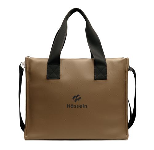 Zippered Recycled PU Tote Bag Brown VINGA Bermond RCS 