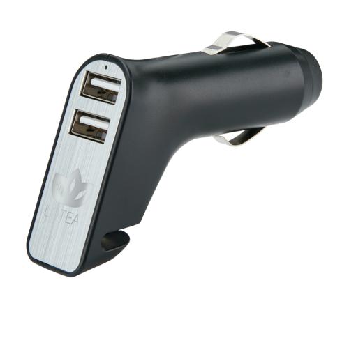 Dual port car charger with belt cutter and hammer