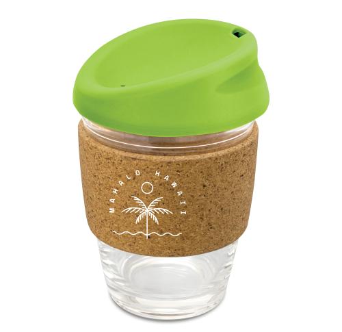 Printed Kiato Glass Coffee/Tea Travel Cups With Cork Band (Spot Colour Print)