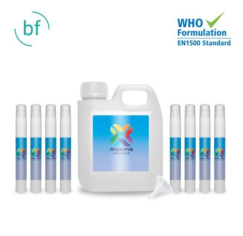 Hand Sanitiser - 1L Jerry Can with 8 x 10ml Atomiser & Funnel (Full Colour Label)