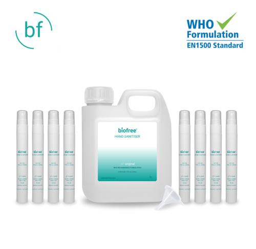 Hand Sanitiser - 1L Jerry Can with 8 x 10ml Atomiser & Funnel (Generic Biofree Label)