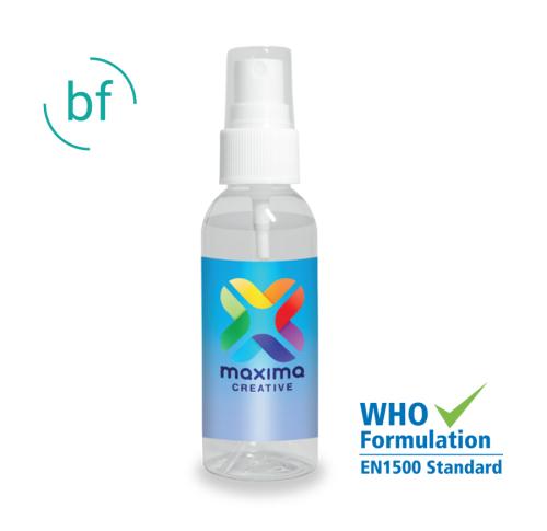 Hand Sanitiser 50ml Atomiser - Clear/White (Full Colour Label)