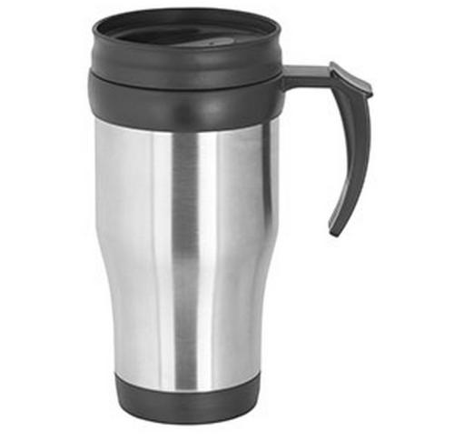 Branded Stainless Steel Tour Travel Mug - Silver 400ml With Handle