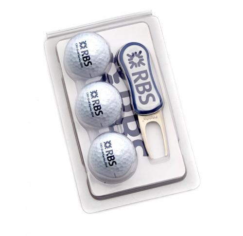 Golf Gift Set - 3 Balls, Divot Tool, Ball Marker - Blister Pack 1