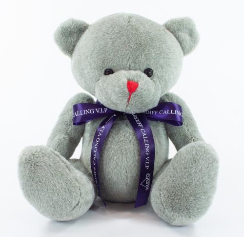 Promotional Bow Teddy Bear 25cm Red Nose Grey Bear