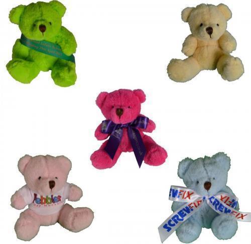 10cm Promotional Mini Coloured Bear with Printed Bow