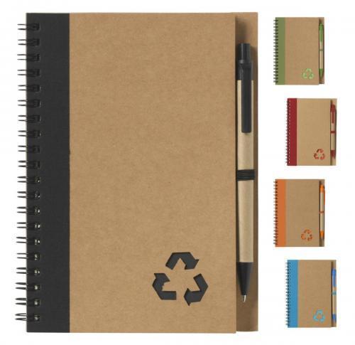 A5 Recycled Cardboard Spiral Notebook 70 Sheets includes Pen