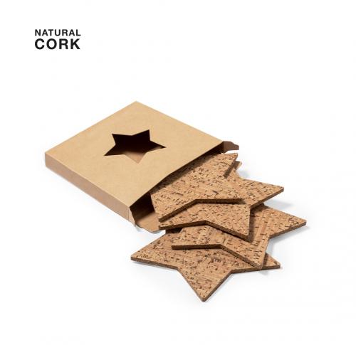 Set of Four Star Shaped Cork Coasters Kraft Gift Box