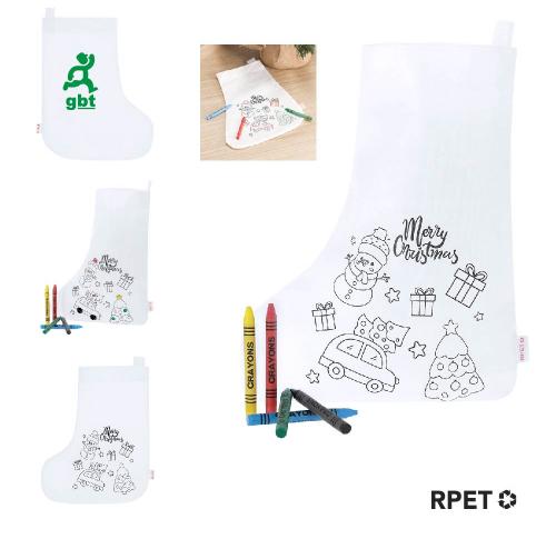 Kid Coloring Recycled Non Woven Christmas Stocking and Crayons