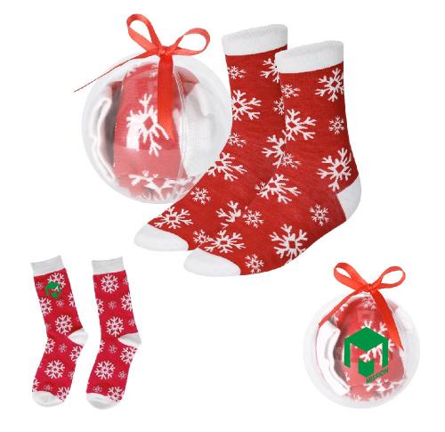 Branded Christmas Socks Red Snowflake Design Presented In a Bauble