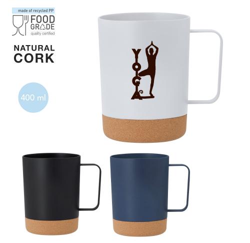 Recycled Plastic 500ml Mug Square Handle Cork Base