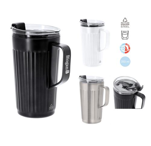 Recycled Trenty Ribbed Stainless Steel Insulated Coffee Travel Mug 250ml Korpla