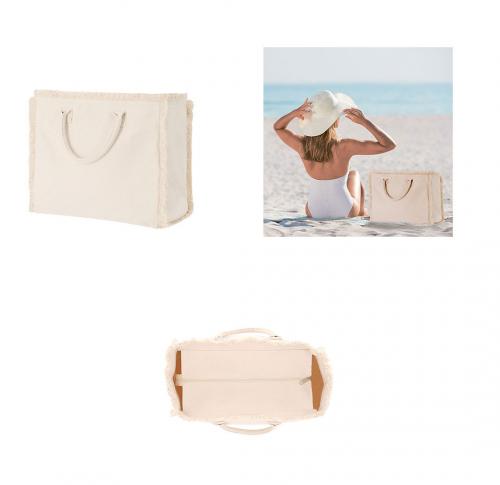 Cotton Beach Bag Short Handles Zipped Closure 