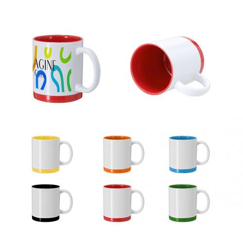 Ceramic 350ml Mug White Exterior Coloured Inside & Matching Rim To Base