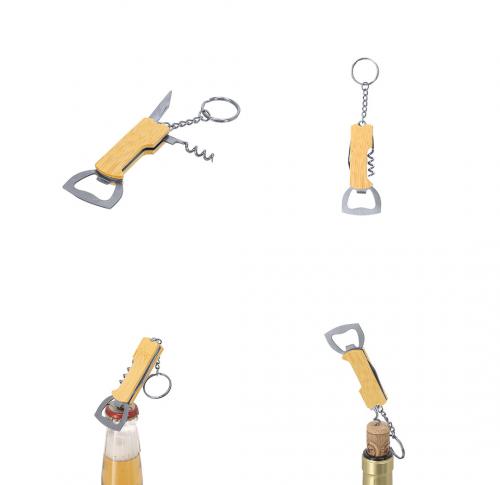 Wooden Bottle Opener Keychain Corkscrew