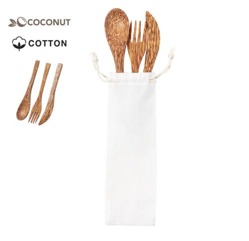 Eco Cutlery Set Coconut Cotton Pouch Socex