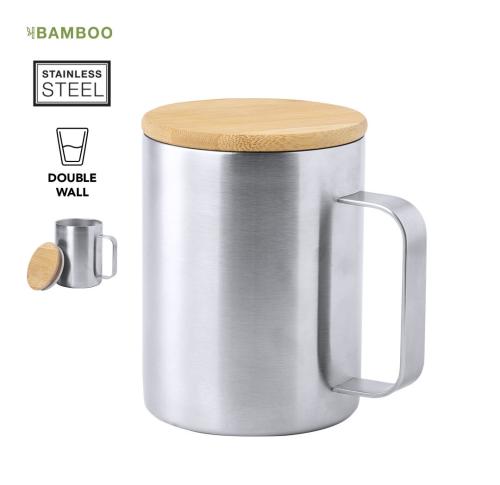 Custom Branded Stainless Steel Insulated Camping Mugs 350ml Bamboo Lid Ricaly