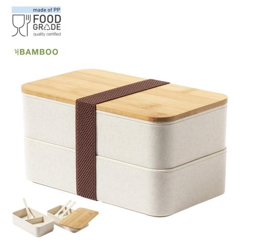 BPA Free PP Lunch Box Bamboo Lid 1.4L 2 Compartments & Cutlery Set