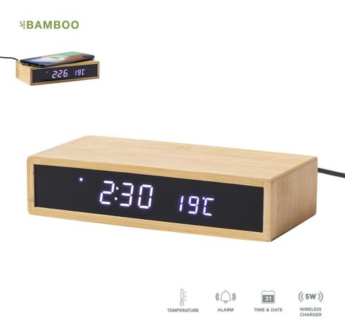 Bamboo Multifunction Alarm Clock & Wireless Charger  Islum