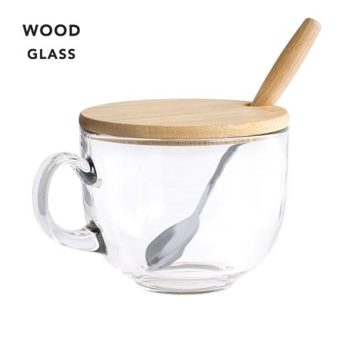 On Trend 420m Glass Mug Bamboo Lid & Stainless Steel Spoon Yirax