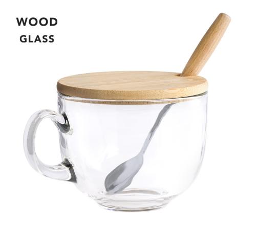 Printed On Trend 420ml Glass Mugs Bamboo Lid & Stainless Steel Spoon Yirax