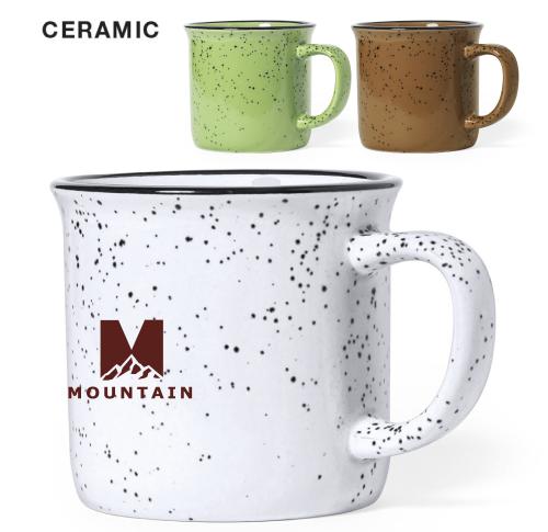 Promotional Vintage Design 350ml Camping Ceramic Mugs Speckled Finish