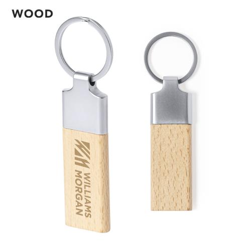 Promotional Beechwood & Metal Keyrings Rectangular Ranigang